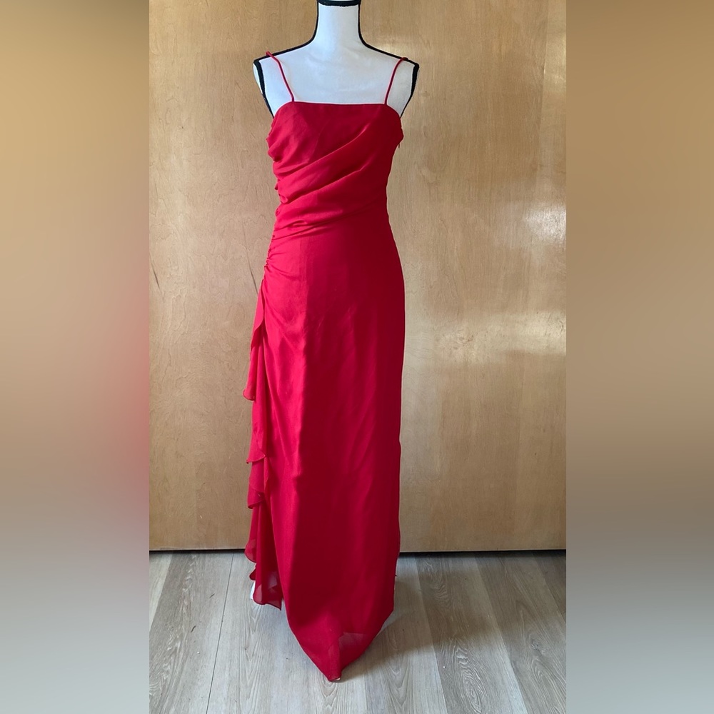 NWT Vintage Sz 8 Night Scene Red Gathered Side Strappy Light Weight Prom Dress